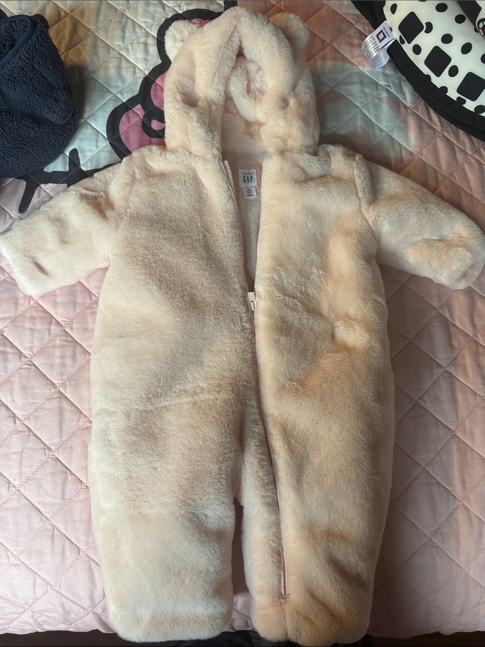 GAP Plush Hooded Baby One-Piece in Pale Pink